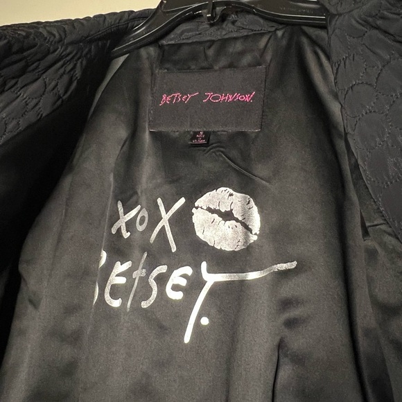 Betsey Johnson Black Quilted Heart Button Back Bow Babydoll Jacket Coat - Picture 10 of 16